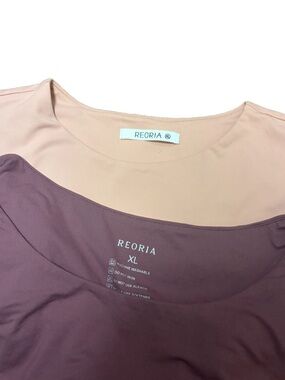 REORIA Crop Top Bundle XL Purple Long Sleeve + Beige/pale pink Tee